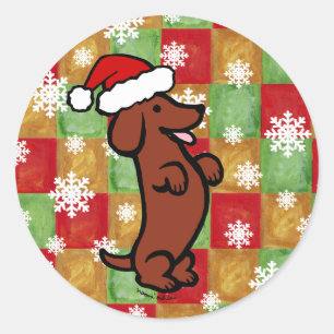 Pegatina Redonda Navidades de Dachshund Personalizado Snowflakes