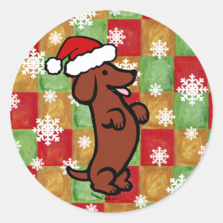 Pegatina Redonda Navidades de Dachshund Personalizado Snowflakes