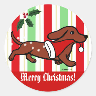 Pegatina Redonda Navidades de Dachshund Personalizado Snowflakes