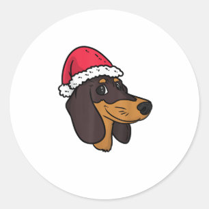Pegatina Redonda Navidades de Dachshund Weiner Dog Santa