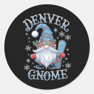 Pegatina Redonda Navidades de Denver Gnome animan diversión de Snow