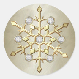 Pegatina Redonda Navidades de diamantes de oro festín de nieve