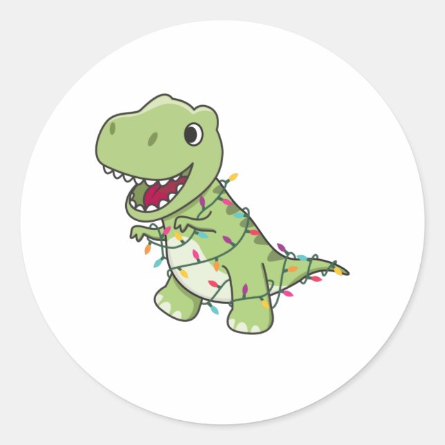 Pegatina Redonda Navidades de Dinosaurios Niegan Invierno T-Rex Din (Anverso)