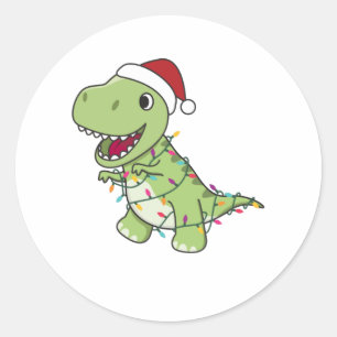 Pegatina Redonda Navidades de Dinosaurios Niegan Invierno T-Rex Din