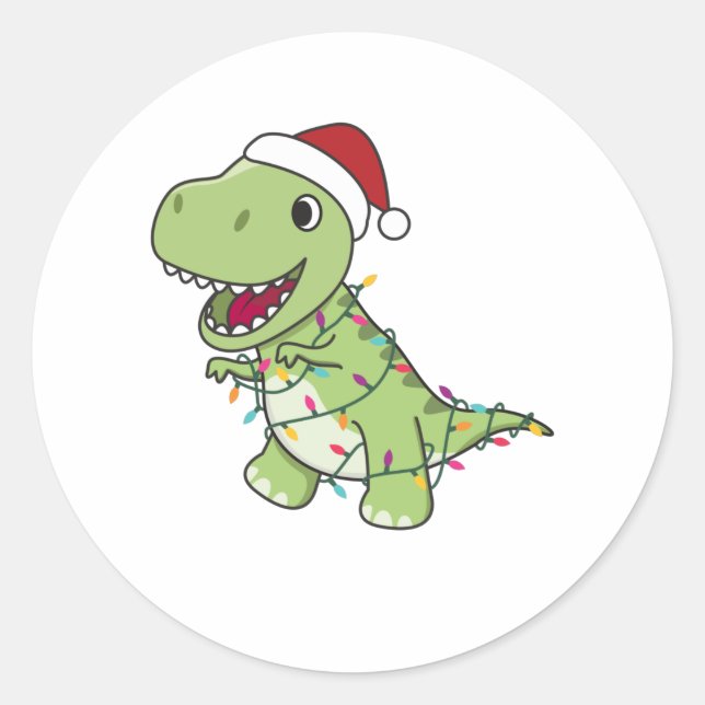 Pegatina Redonda Navidades de Dinosaurios Niegan Invierno T-Rex Din (Anverso)