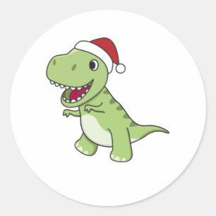 Pegatina Redonda Navidades de Dinosaurios Niegan Invierno T-Rex Din
