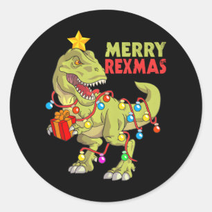 Pegatina Redonda Navidades de dinosaurios niños exmas pequeños Dino