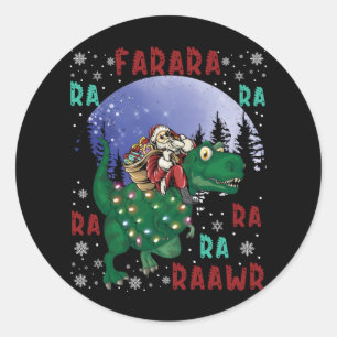 Pegatina Redonda Navidades de Dinosaurios Santa Claus