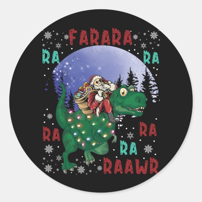 Pegatina Redonda Navidades de Dinosaurios Santa Claus (Anverso)