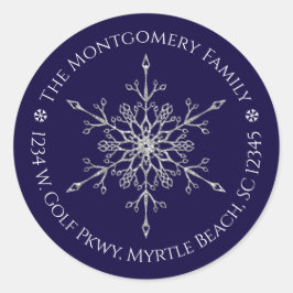 Pegatina Redonda Navidades de dirección de nombre de copo de nieve 