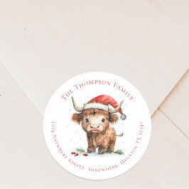 Pegatina Redonda Navidades de direcciones de devolución de vaca de