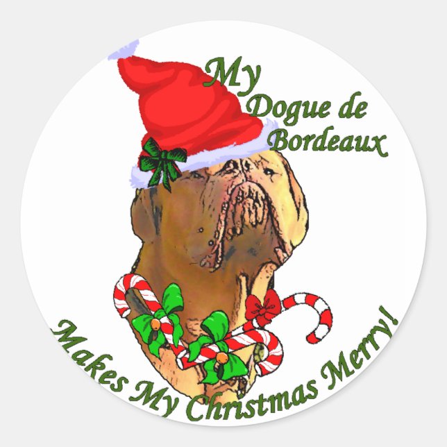 Pegatina Redonda Navidades de Dogue de Bordeaux (Anverso)