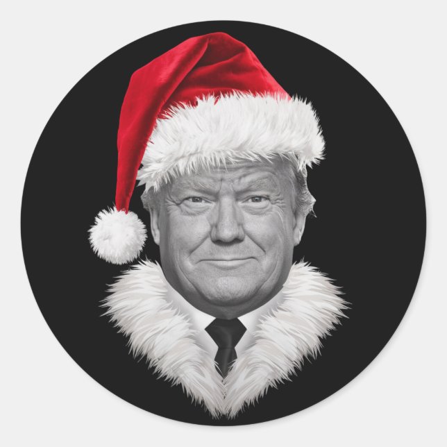 Pegatina Redonda Navidades de Donald Trump curioso regalo de Santa  (Anverso)
