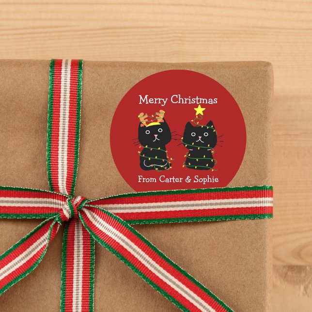 Pegatina Redonda Navidades de dos gatos alumbran regalo rojo Person (Subido por el creador)