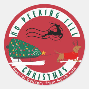 Pegatina Redonda Navidades de Doxie Merry y Bright Dachshund