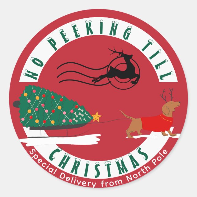 Pegatina Redonda Navidades de Doxie Merry y Bright Dachshund (Anverso)