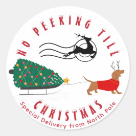 Pegatina Redonda Navidades de Doxie Merry y Bright Dachshund