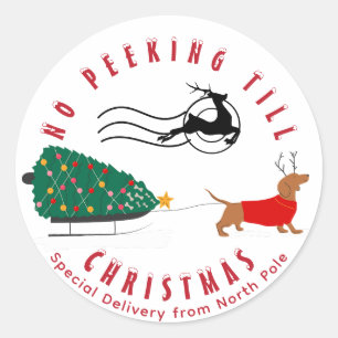 Pegatina Redonda Navidades de Doxie Merry y Bright Dachshund