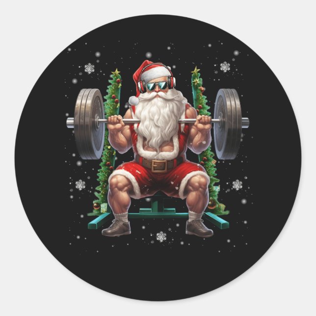 Pegatina Redonda Navidades de elevación de pesas Santa Deadlift Xma (Anverso)