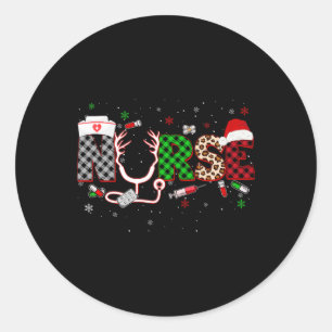 Pegatina Redonda Navidades De Enfermeras De Leopardo De Plaid Xmas 