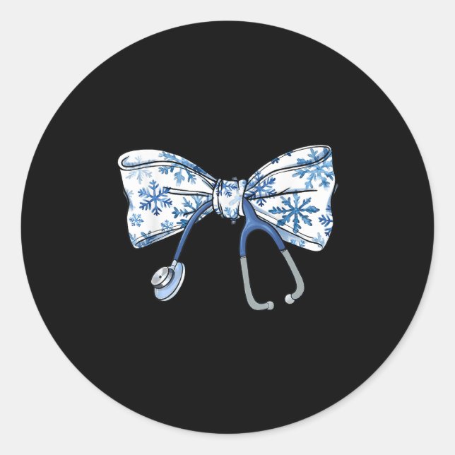 Pegatina Redonda Navidades de enfermería de Coquette Bow Stethoscop (Anverso)