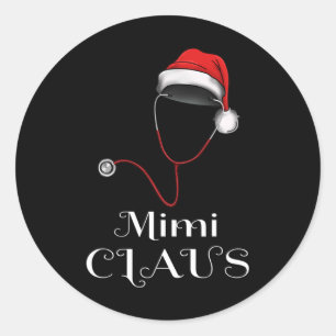 Pegatina Redonda Navidades de enfermería Mimi Claus Matching Pajama