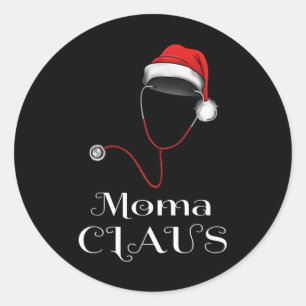 Pegatina Redonda Navidades de enfermería Moma Claus Matching Pajama