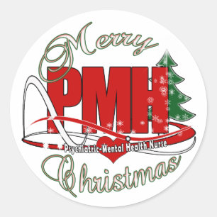 Pegatina Redonda Navidades de enfermería psiquiátrica-mental de PMH