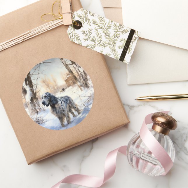 Pegatina Redonda Navidades de English Setter Let It Snow (Regalar)