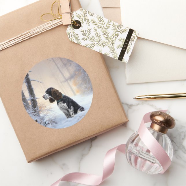 Pegatina Redonda Navidades de English Springer Spaniel Let It Snow (Regalar)