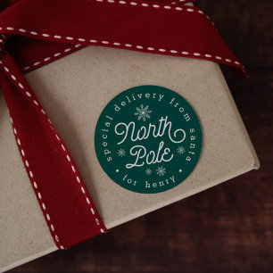 Pegatina Redonda Navidades de entrega especial del Polo Norte