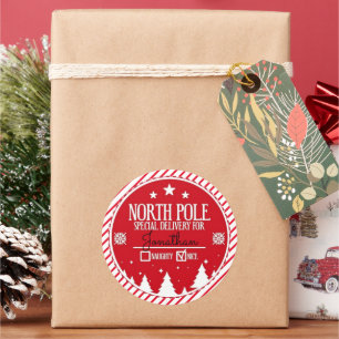 Pegatina Redonda Navidades de entrega especiales del Polo Norte gra