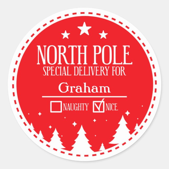 Pegatina Redonda Navidades de entrega especiales del Polo Norte Pal (Anverso)
