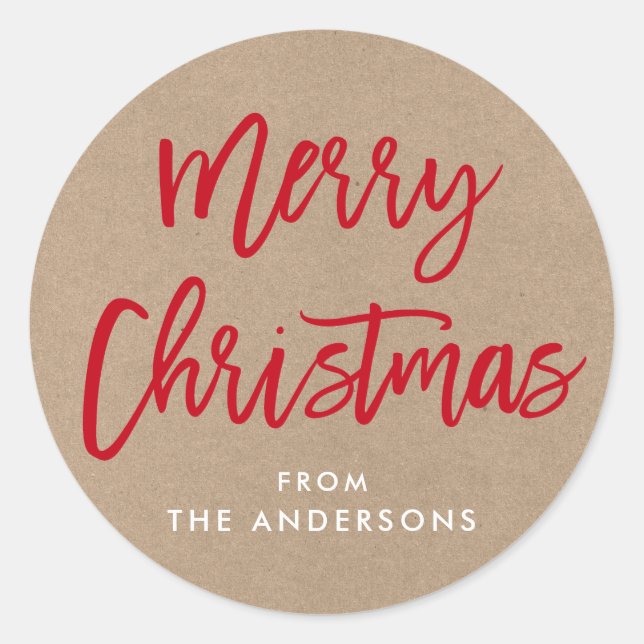 Pegatina Redonda Navidades de escritura de pincel moderno Kraft Gif (Anverso)