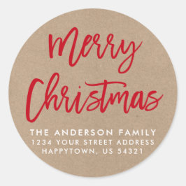 Pegatina Redonda Navidades de escritura de pincel moderno Kraft Sel