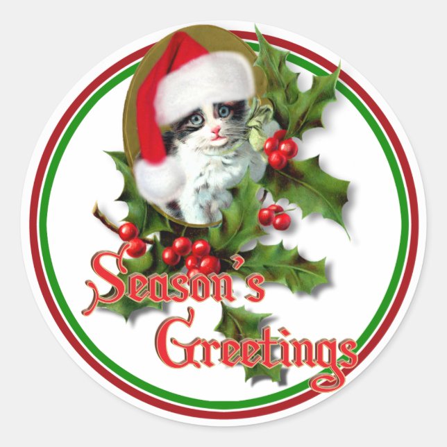 Pegatina Redonda Navidades de estilo antiguo Saludos de la temporad (Anverso)