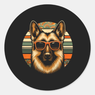 Pegatina Redonda Navidades de estilo retro de perro pastor alemán d