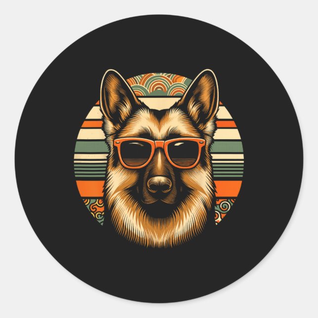 Pegatina Redonda Navidades de estilo retro de perro pastor alemán d (Anverso)