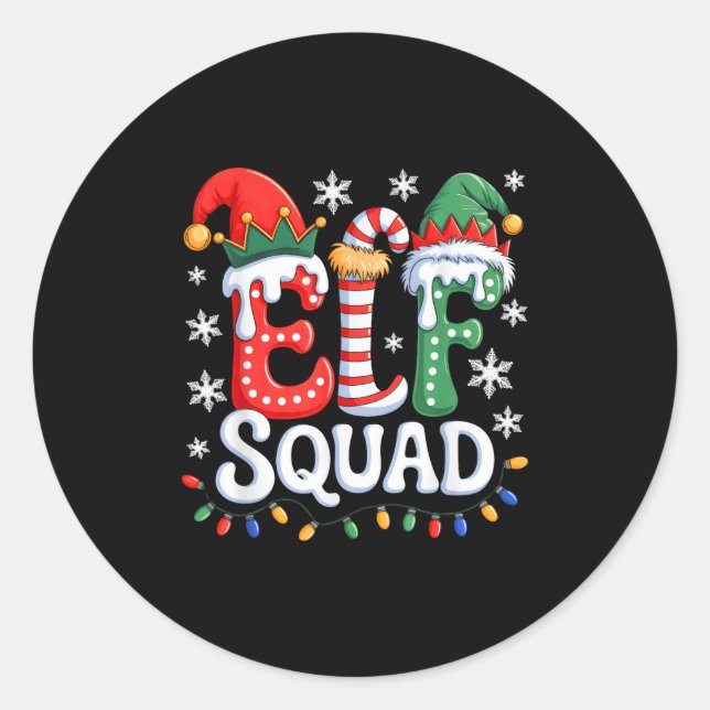 Pegatina Redonda Navidades de familia Groovy Elf Squad Elf coincidi (Anverso)