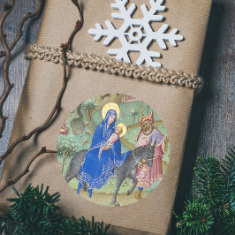 Pegatina Redonda Navidades de familia sagrada vuelan al Medieval de