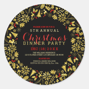 Pegatina Redonda Navidades de Faux Gold Purpurinas Wreath