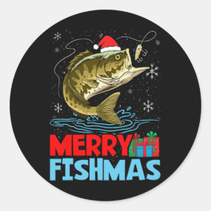Pegatina Redonda Navidades de Feliz Pescado en vacaciones