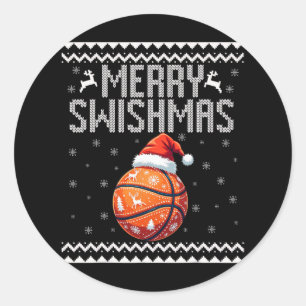 Pegatina Redonda Navidades de Feliz Swishmas Baloncesto Juvenil Feo