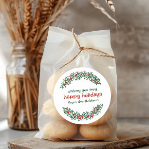 Pegatina Redonda Navidades de feriado PERSONALIZADO Garland Doodle 