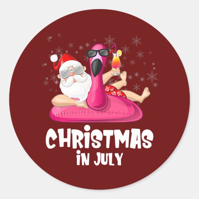 Pegatina Redonda Navidades De Flamingo En Julio Lover (Anverso)