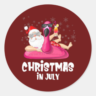 Pegatina Redonda Navidades De Flamingo En Julio Lover