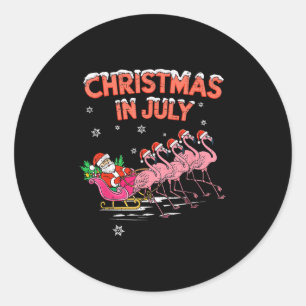Pegatina Redonda Navidades De Flamingo En Julio Navidades De Verano