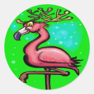 Pegatina Redonda Navidades de Flamingo reno