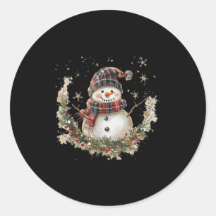 Pegatina Redonda Navidades de flores secas de Snowman escriben sobr