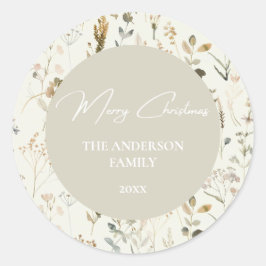Pegatina Redonda Navidades de flores silvestres botánicas rusas